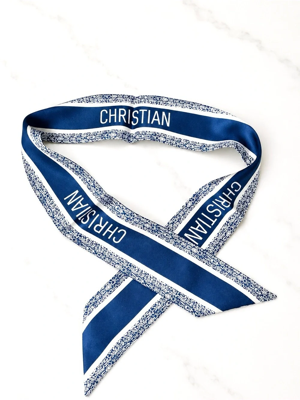 Blue & White Toile Print Twilly Scarf / Headband